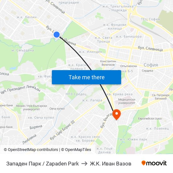 Западен Парк / Zapaden Park to Ж.К. Иван Вазов map