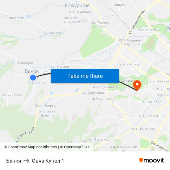 Банкя to Овча Купел 1 map
