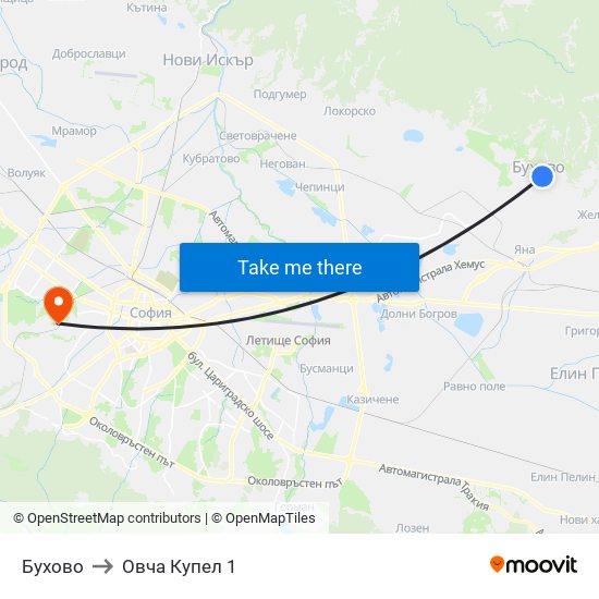 Бухово to Овча Купел 1 map