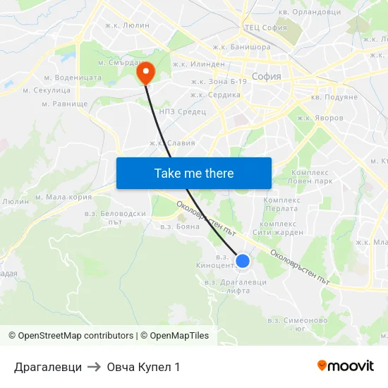 Драгалевци to Овча Купел 1 map