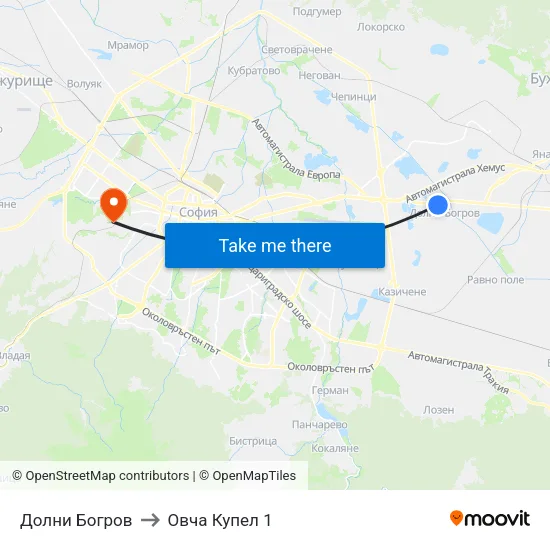 Долни Богров to Овча Купел 1 map