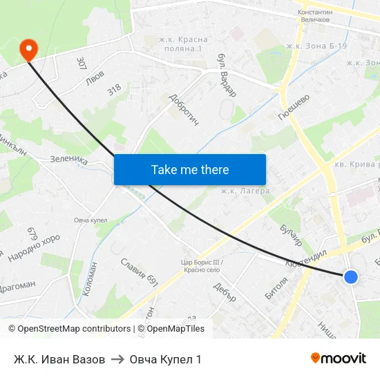 Ж.К. Иван Вазов to Овча Купел 1 map