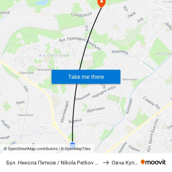 Бул. Никола Петков / Nikola Petkov Blvd. (0350) to Овча Купел 1 map