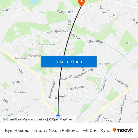 Бул. Никола Петков / Nikola Petkov Blvd. (0350) to Овча Купел 1 map