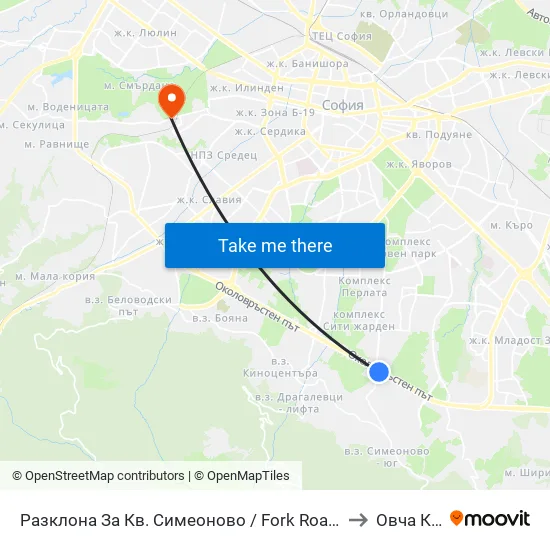 Разклона За Кв. Симеоново / Fork Road To Simeonovo Qr. (1459) to Овча Купел 1 map