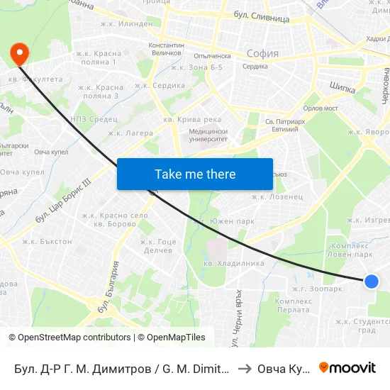 Бул. Д-Р Г. М. Димитров / G. M. Dimitrov Blvd. (0318) to Овча Купел 1 map