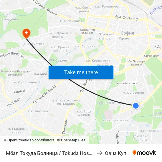 Мбал Токуда Болница / Tokuda Hospital (0206) to Овча Купел 1 map