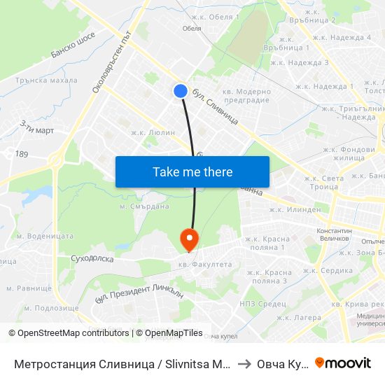 Метростанция Сливница / Slivnitsa Metro Station (1063) to Овча Купел 1 map