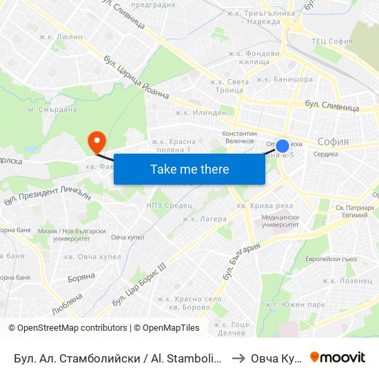 Бул. Ал. Стамболийски / Al. Stamboliyski Blvd. (0283) to Овча Купел 1 map