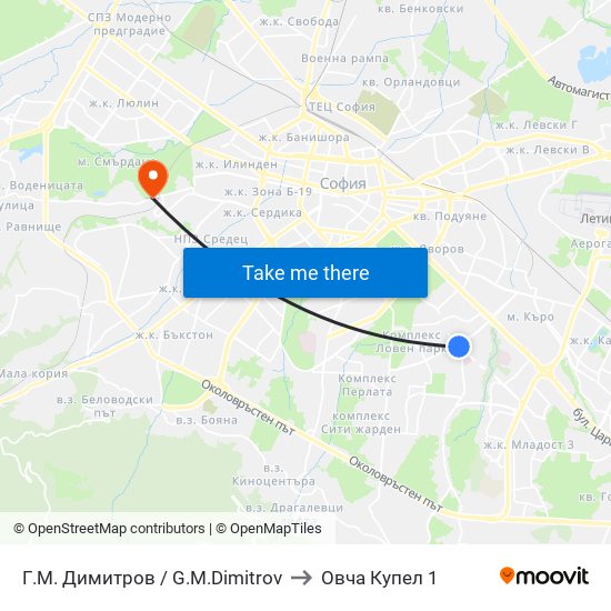 Г.М. Димитров / G.M.Dimitrov to Овча Купел 1 map