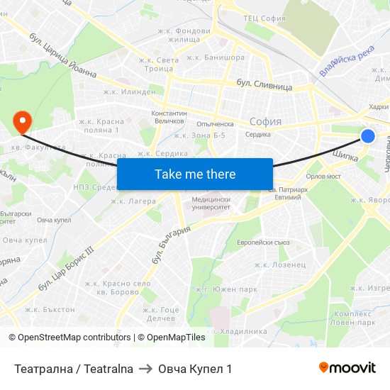 Театрална / Teatralna to Овча Купел 1 map