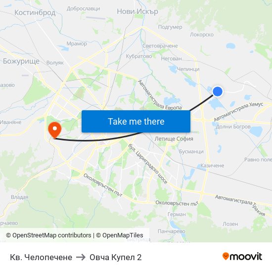 Кв. Челопечене to Овча Купел 2 map