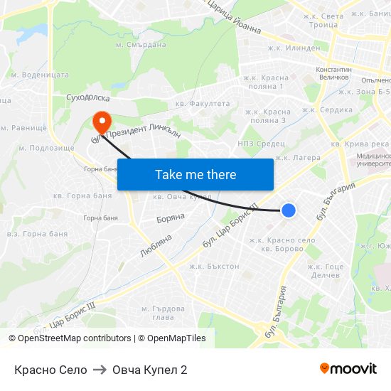 Красно Село to Овча Купел 2 map