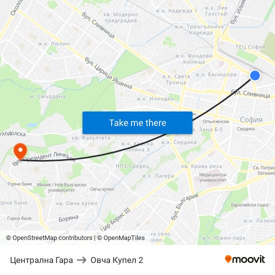Централна Гара to Овча Купел 2 map