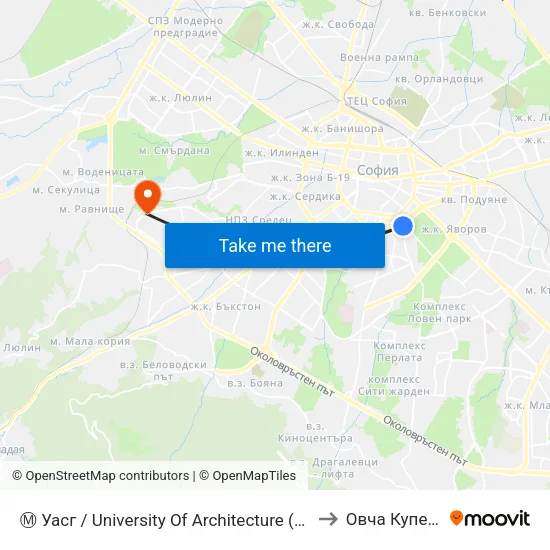 Ⓜ️🎓 Уасг / University Of Architecture (0387) to Овча Купел 2 map