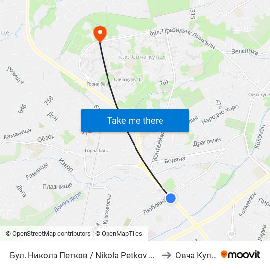 Бул. Никола Петков / Nikola Petkov Blvd. (0350) to Овча Купел 2 map