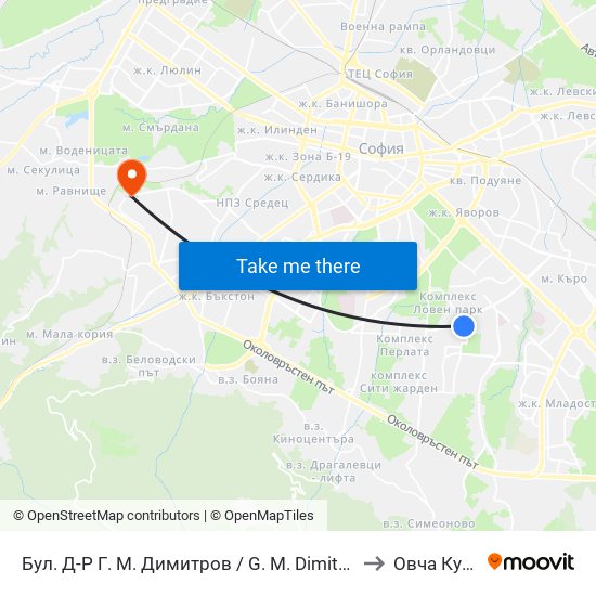 Бул. Д-Р Г. М. Димитров / G. M. Dimitrov Blvd. (0318) to Овча Купел 2 map