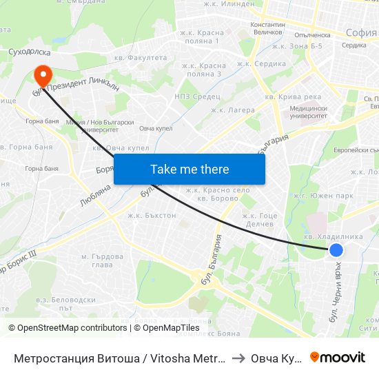 Метростанция Витоша / Vitosha Metro Station (2755) to Овча Купел 2 map