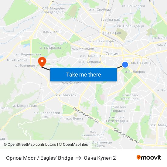 Орлов Мост / Eagles' Bridge to Овча Купел 2 map