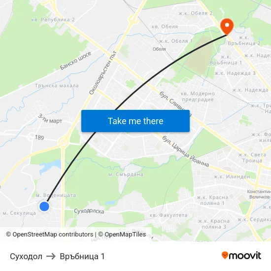 Суходол to Връбница 1 map