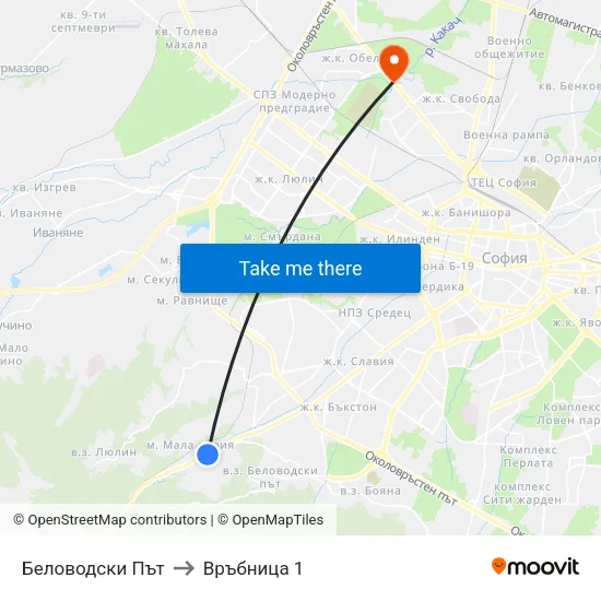 Беловодски Път to Връбница 1 map