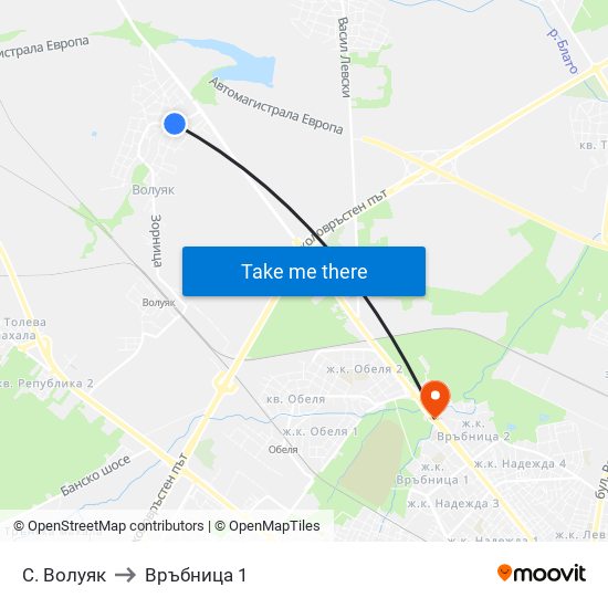 С. Волуяк to Връбница 1 map