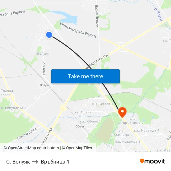 С. Волуяк to Връбница 1 map