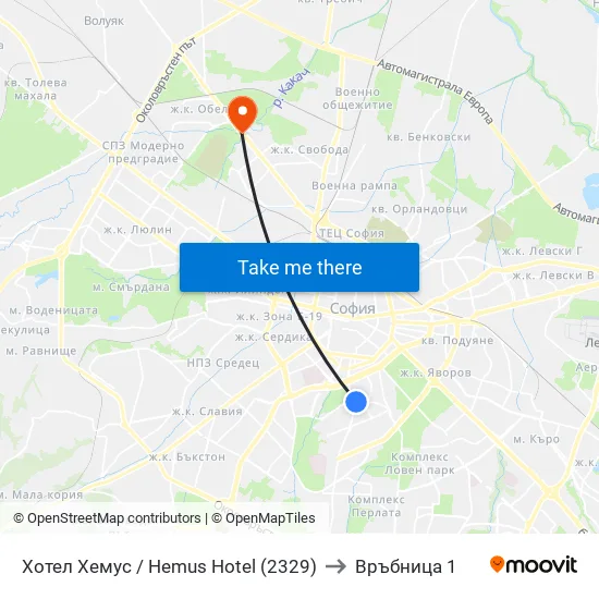 Ⓜ️ Хотел Хемус / Hemus Hotel (2329) to Връбница 1 map