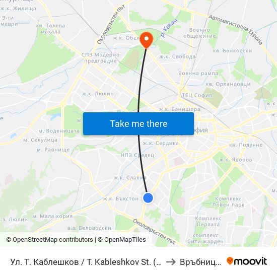 Ул. Т. Каблешков / T. Kableshkov St. (2213) to Връбница 1 map