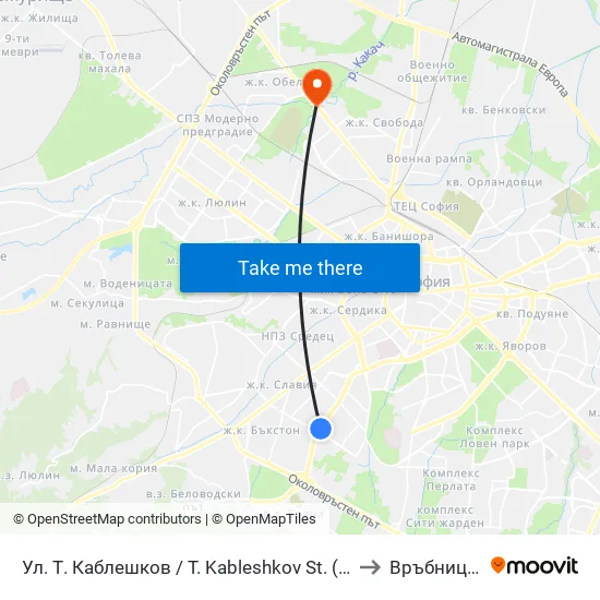 Ул. Т. Каблешков / T. Kableshkov St. (2213) to Връбница 1 map
