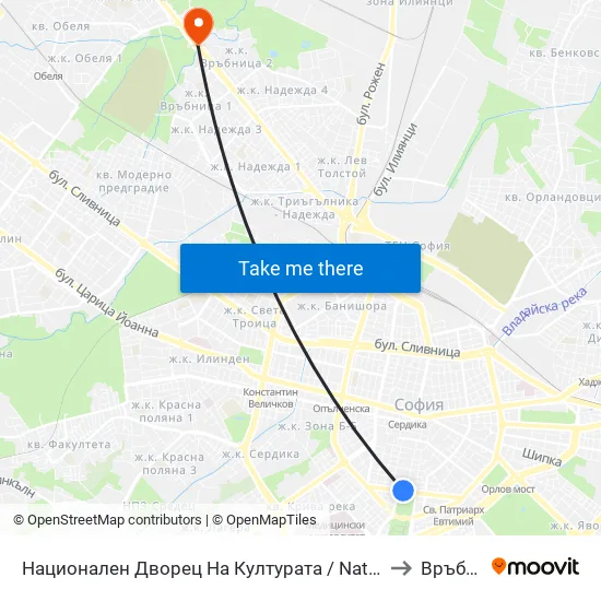 Ⓜ️ Национален Дворец На Културата / National Palace Of Culture (1136) to Връбница 1 map