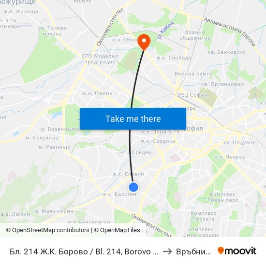 Бл. 214 Ж.К. Борово / Bl. 214, Borovo Qr. (0164) to Връбница 1 map