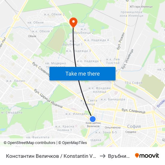 Константин Величков / Konstantin Velichkov to Връбница 1 map