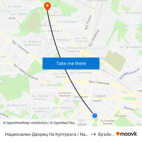 Национален Дворец На Културата / National Palace Of Culture to Връбница 1 map