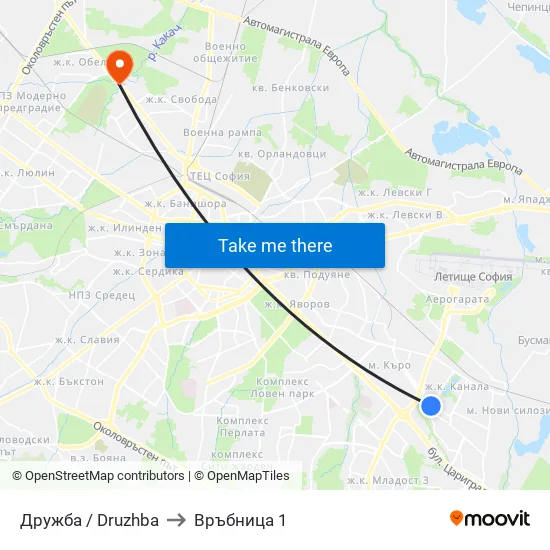 Дружба / Druzhba to Връбница 1 map