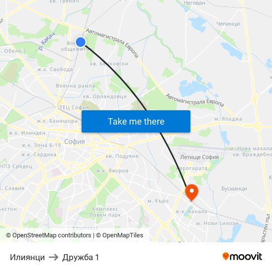 Илиянци to Дружба 1 map