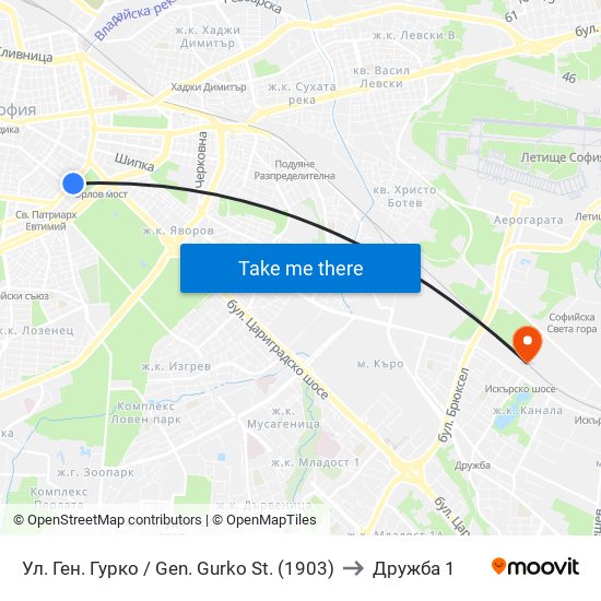 Ул. Ген. Гурко / Gen. Gurko St. (1903) to Дружба 1 map