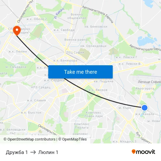 Дружба 1 to Люлин 1 map