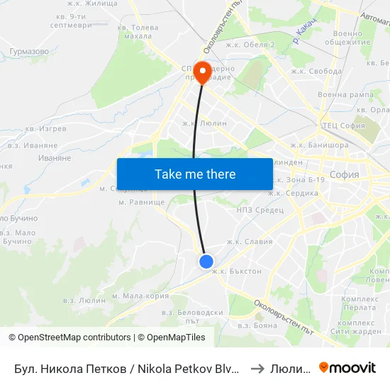 Бул. Никола Петков / Nikola Petkov Blvd. (0350) to Люлин 1 map