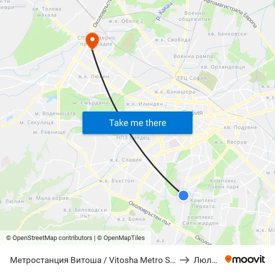 Ⓜ️ Метростанция Витоша / Vitosha Metro Station (2756) to Люлин 1 map