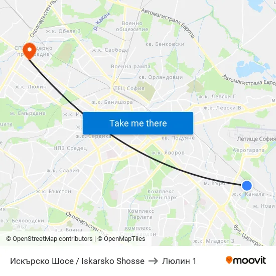 Искърско Шосе / Iskarsko Shose to Люлин 1 map
