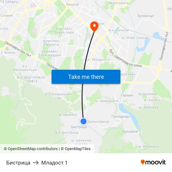 Бистрица to Младост 1 map