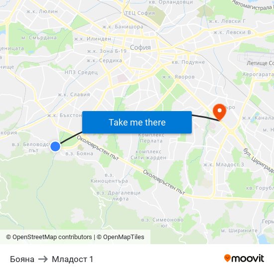Бояна to Младост 1 map