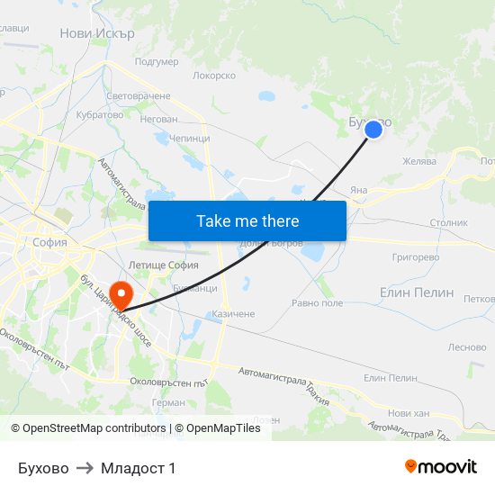 Бухово to Младост 1 map