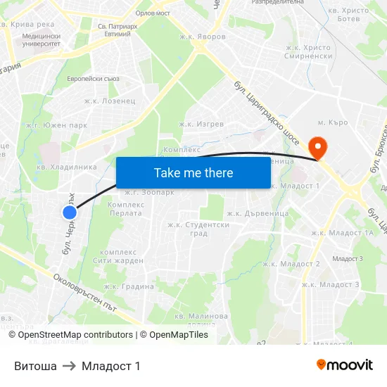 Витоша to Младост 1 map