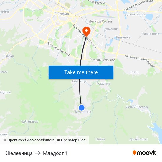 Железница to Младост 1 map