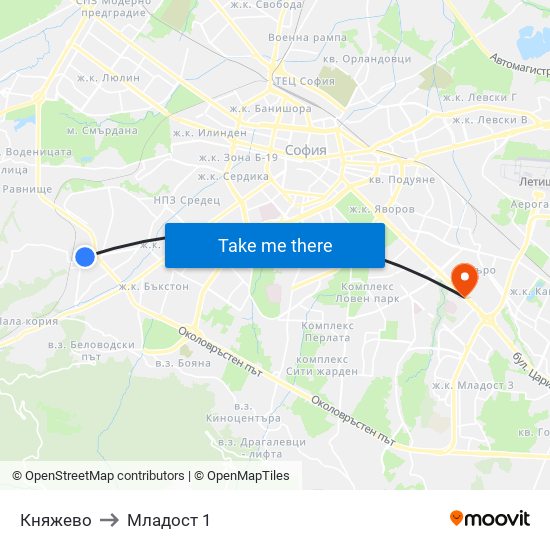 Княжево to Младост 1 map