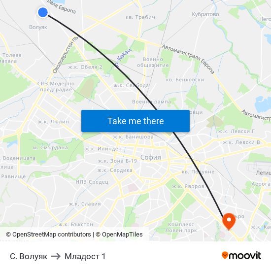 С. Волуяк to Младост 1 map