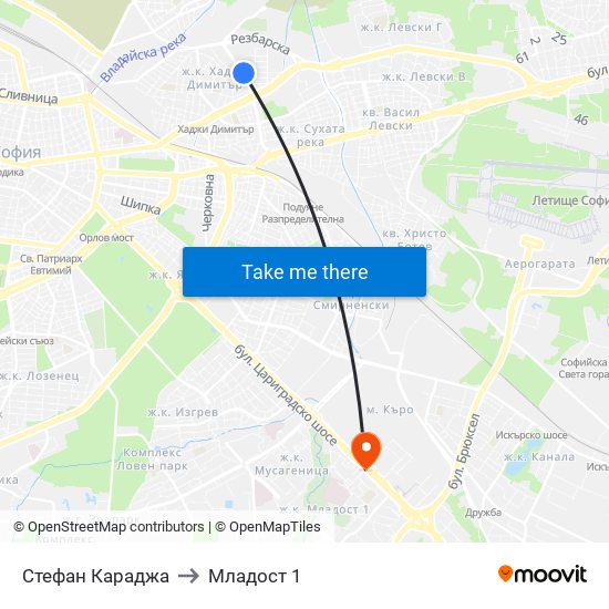 Стефан Караджа to Младост 1 map