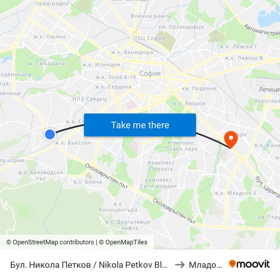 Бул. Никола Петков / Nikola Petkov Blvd. (0347) to Младост 1 map